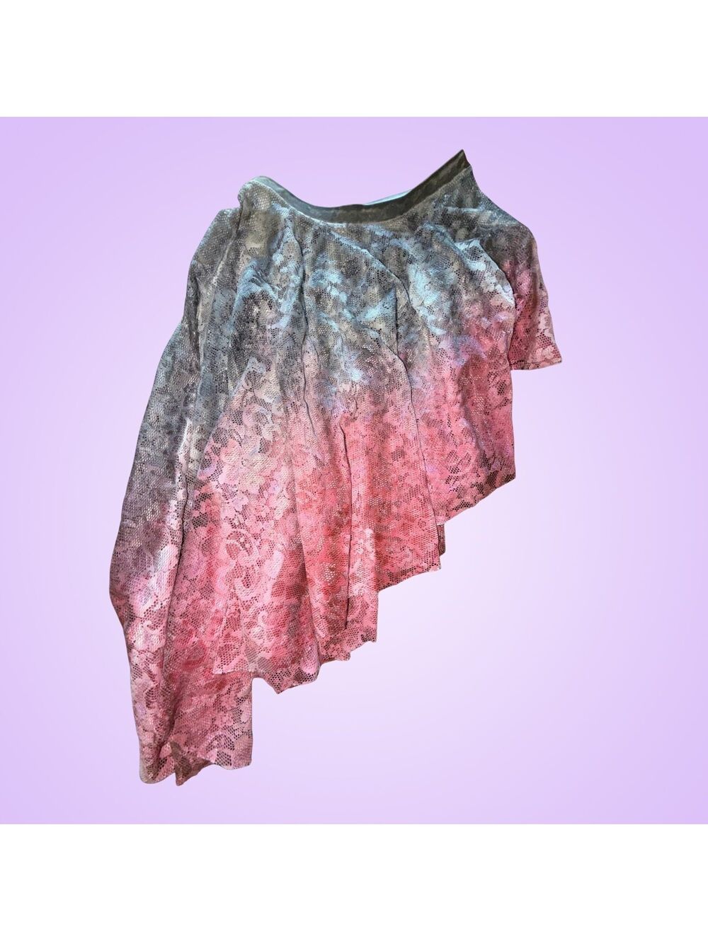 Watercolour Womens Medium Ombre Pink Grey Lace Asymmetrical Dance Skirt